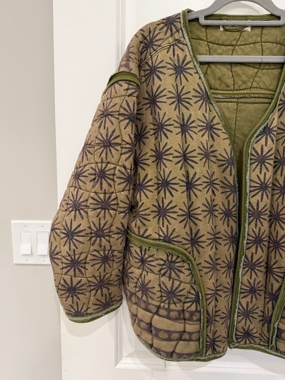 Quilted Patterned Olive Jacket - Picture 3 of 8